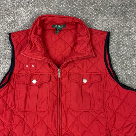 Lauren Ralph Lauren Quilted Vest Womens 2X Red Utility Plus Size Padding Zip - Picture 4 of 13